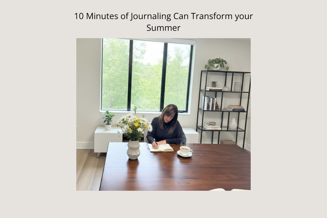Open journal with a pen on a bright summer background, representing a daily journaling practice