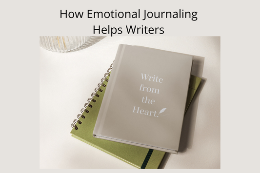 Writer with an open journal and pen, writing from the heart in a calm, reflective setting