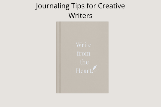 Open writing journal with a pen, surrounded by creative writing notes and prompts