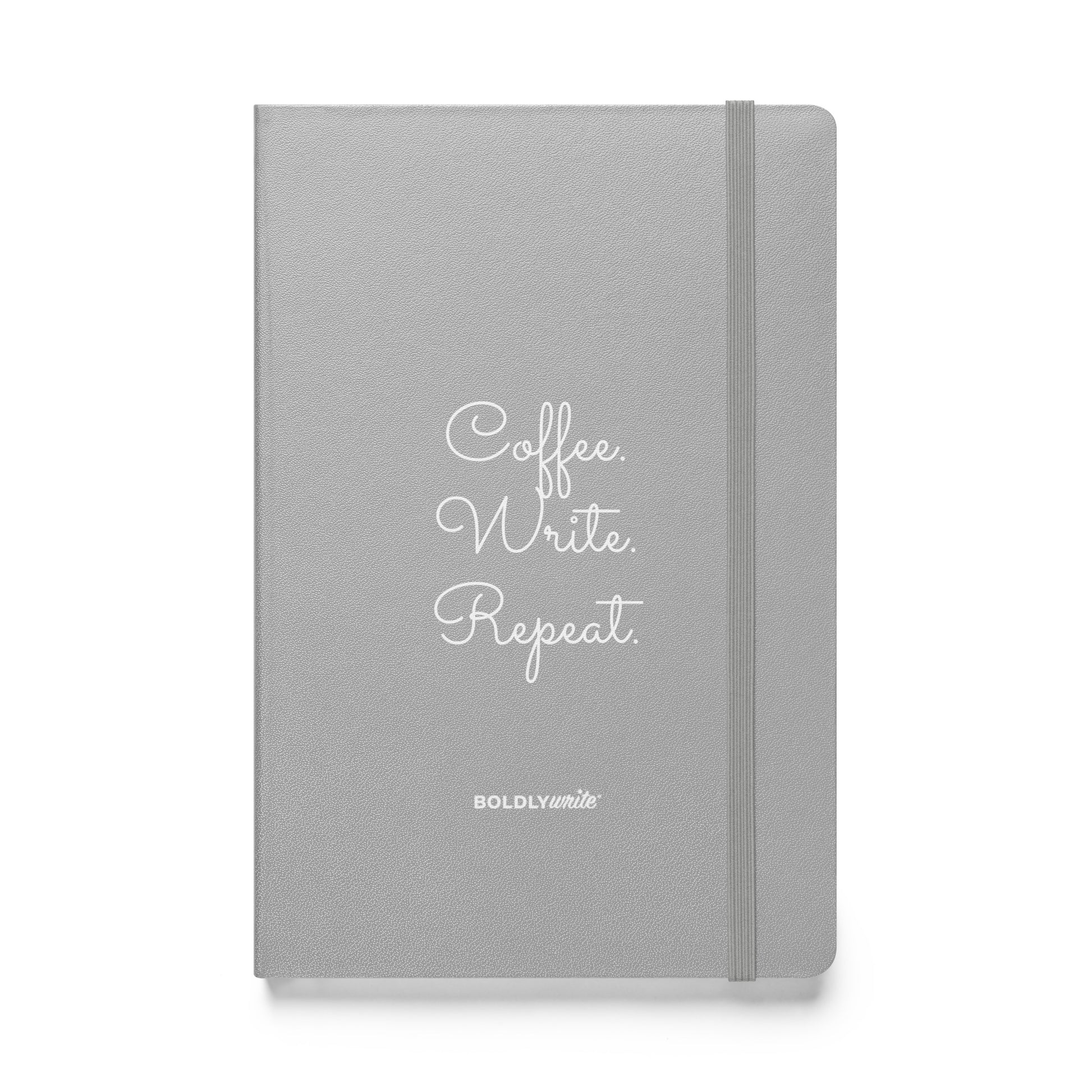 Coffee. Write. Repeat. grey hardcover journal with elastic band closure – Boldly Write