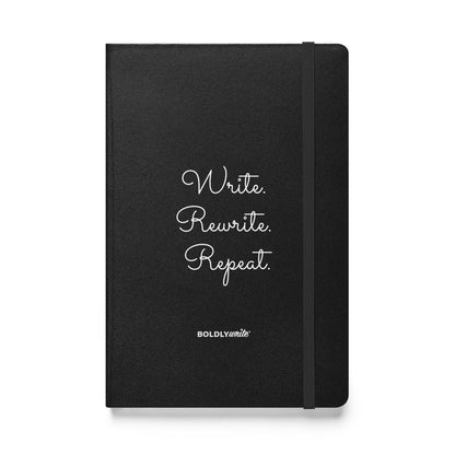 Write. Rewrite. Repeat. black hardcover journal with elastic band closure – Boldly Write