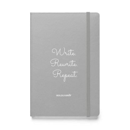 Write. Rewrite. Repeat. grey hardcover journal with elastic band closure – Boldly Write